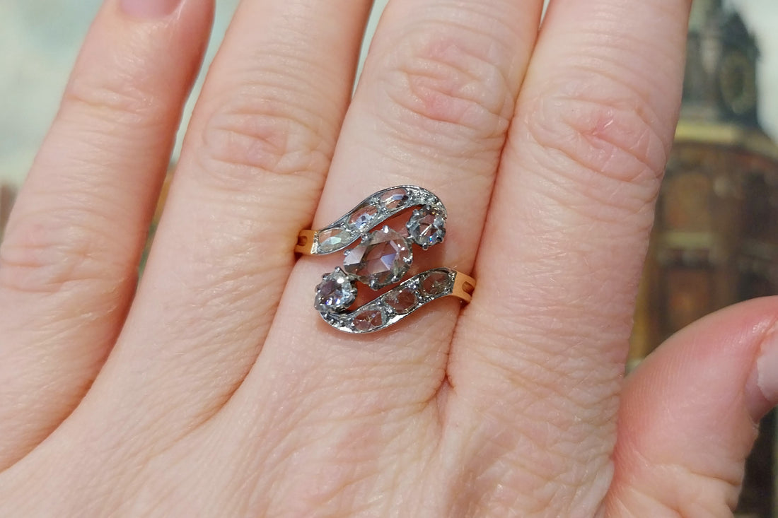 Antique rose diamond swirl ring-Antique rings-The Antique Ring Shop
