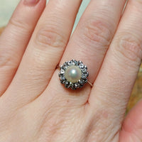 Vintage white gold pearl and diamond ring-Vintage Rings-The Antique Ring Shop