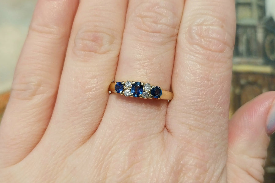 Vintage sapphire and diamond ring in 18 carat gold