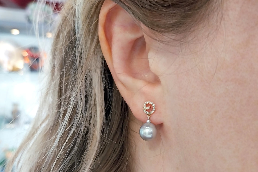 Pearl and diamond earrings-Earrings-The Antique Ring Shop