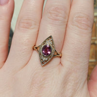 Pink sapphire marquise ring with diamonds-Vintage Rings-The Antique Ring Shop