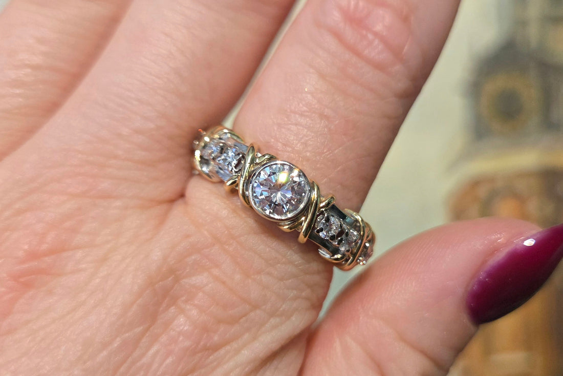 Diamond ring in yellow and white gold-Vintage Rings-The Antique Ring Shop