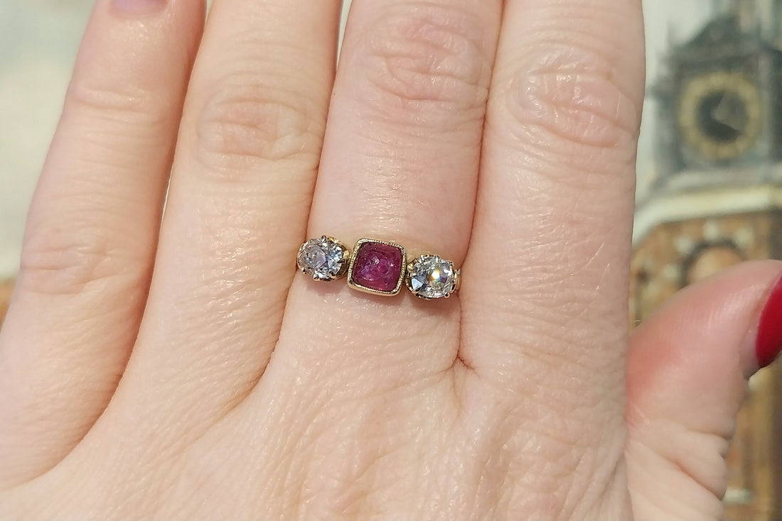 Old cut diamond and cabochon ruby ring-Antique rings-The Antique Ring Shop