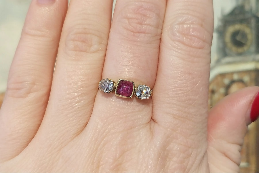 Old cut diamond and cabochon ruby ring-Antique rings-The Antique Ring Shop
