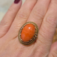 Cabochon angel skin ring in 14 carat gold-Vintage Rings-The Antique Ring Shop