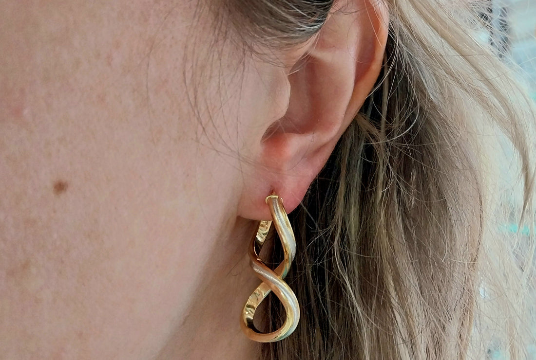 Spiral earrings in yellow and white gold