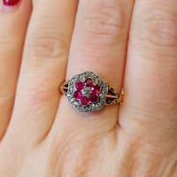 Edwardian old European cut diamond and ruby ring