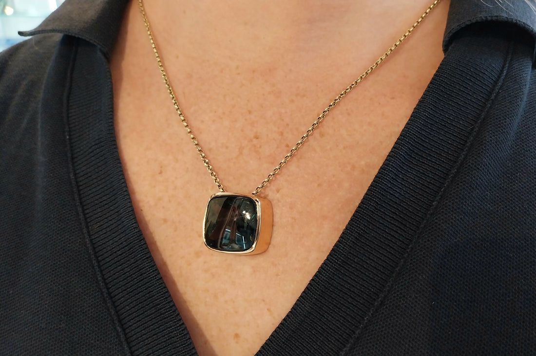 Tourmaline pendant in 14 carat gold-Pendants-The Antique Ring Shop