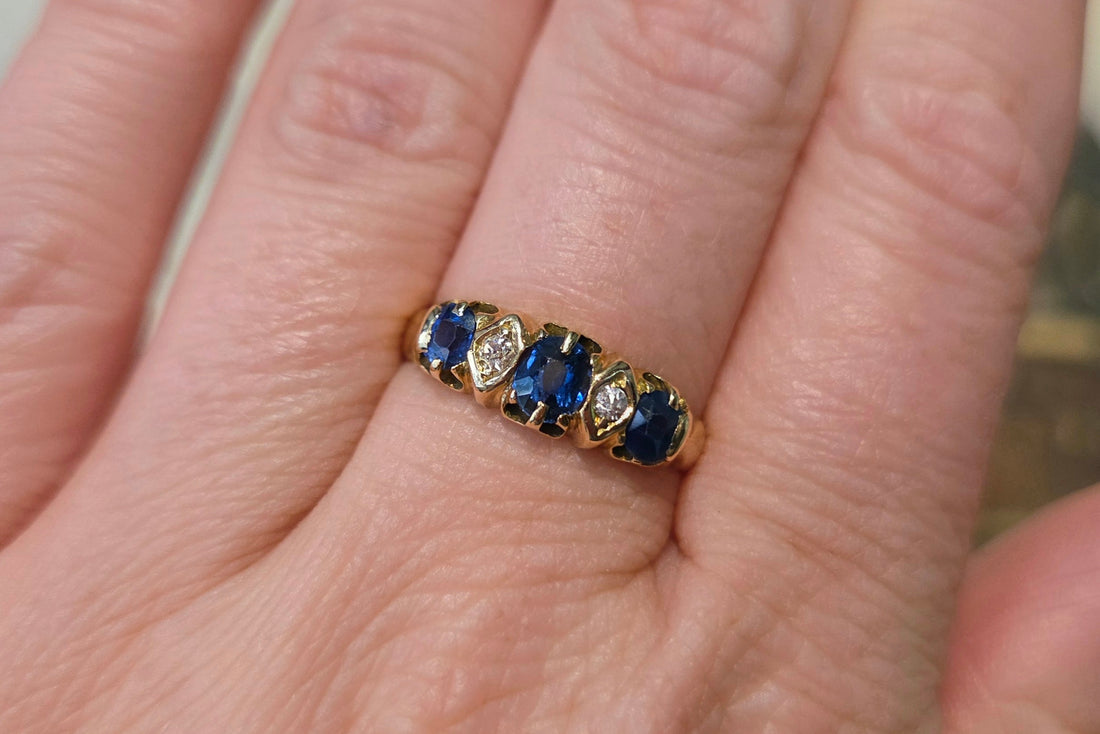 Victorian sapphire and diamond ring from 1897-Antique rings-The Antique Ring Shop
