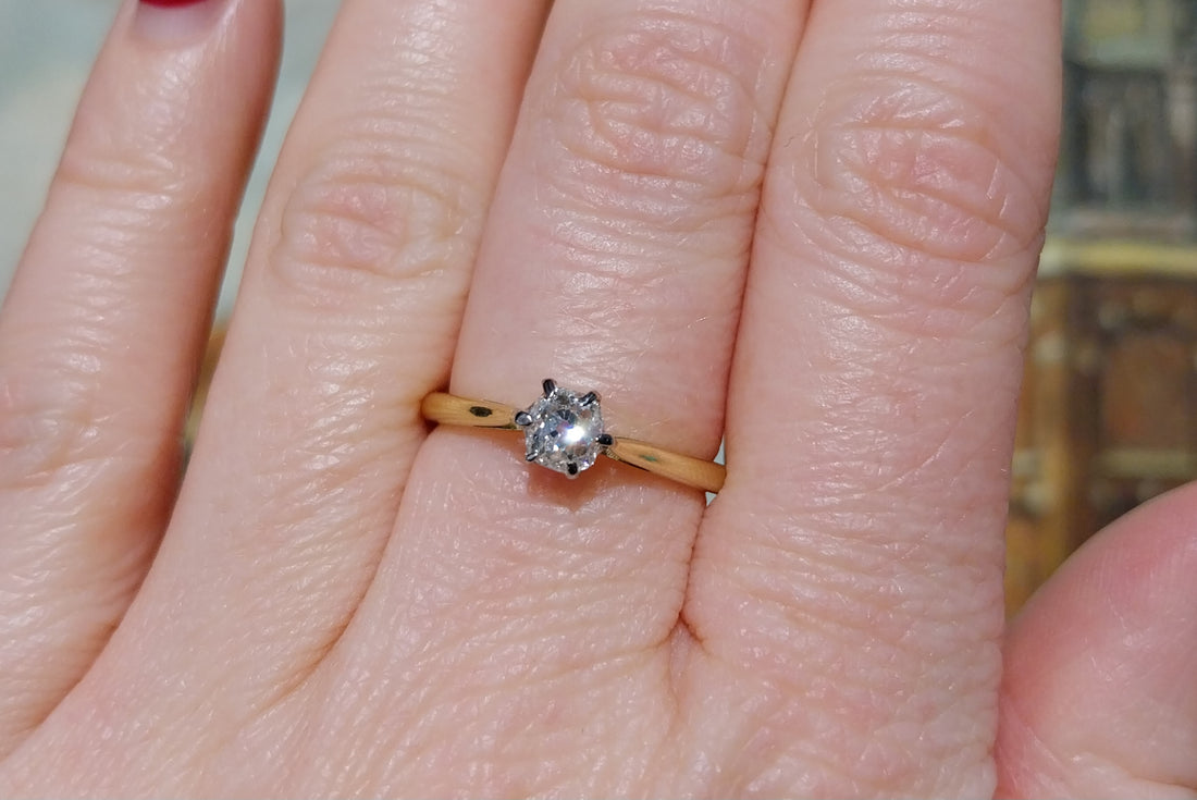 Old mine cut diamond solitaire ring-engagement rings-The Antique Ring Shop