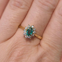 Emerald and diamond cluster ring in 18 carat gold-engagement rings-The Antique Ring Shop