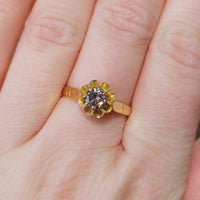 light brown diamond solitaire ring in 20 carat gold-engagement rings-The Antique Ring Shop