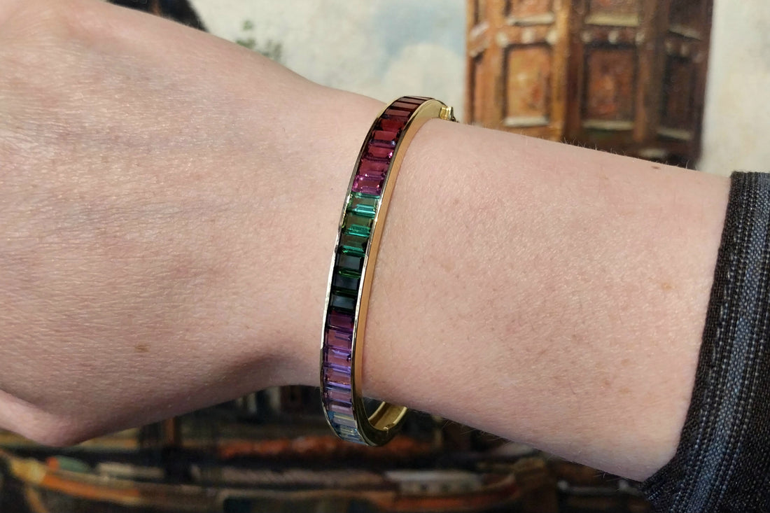 18 carat gold braclet with citrine, garnet, tourmaline and blue topaz-Bracelets-The Antique Ring Shop