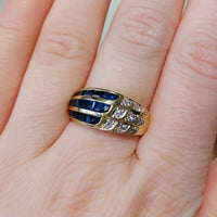 Carre sapphire and diamond ring in 18 carat gold-Vintage Rings-The Antique Ring Shop