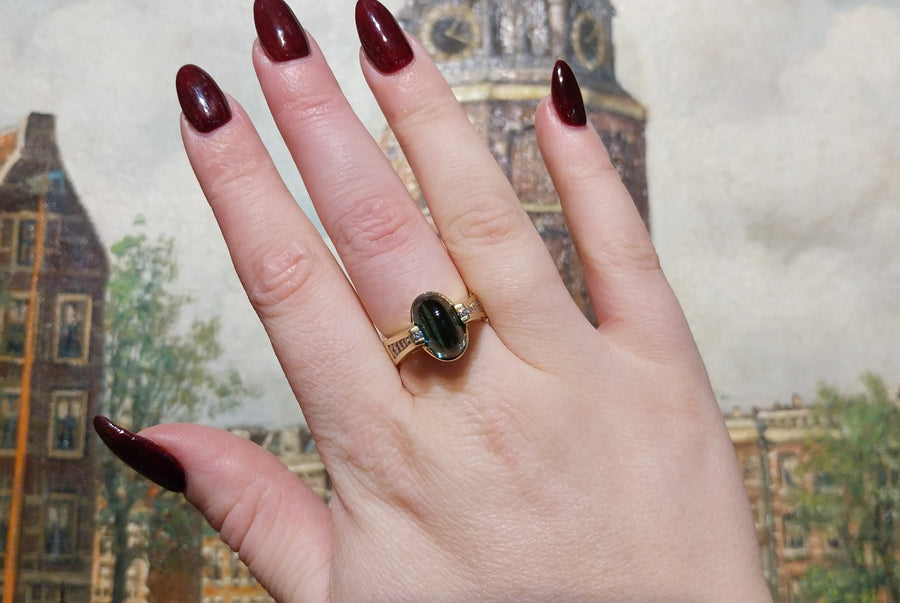 Vintage tourmaline and diamond ring in 18 carat gold-Vintage Rings-The Antique Ring Shop