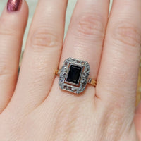 Art Deco 18 carat sapphire and rose diamond ring-engagement rings-The Antique Ring Shop