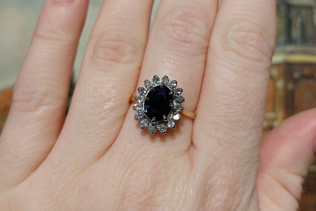 Vintage sapphire and diamond cluster ring