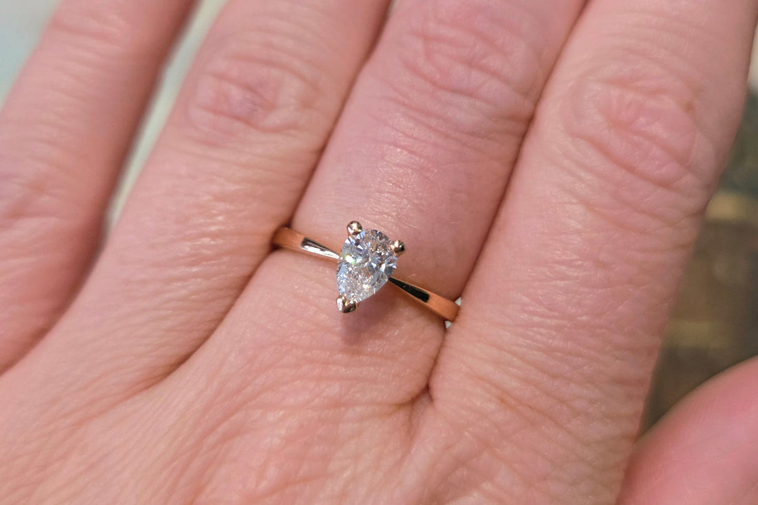 Pear cut diamond solitaire ring in 18 carat gold-engagement rings-The Antique Ring Shop