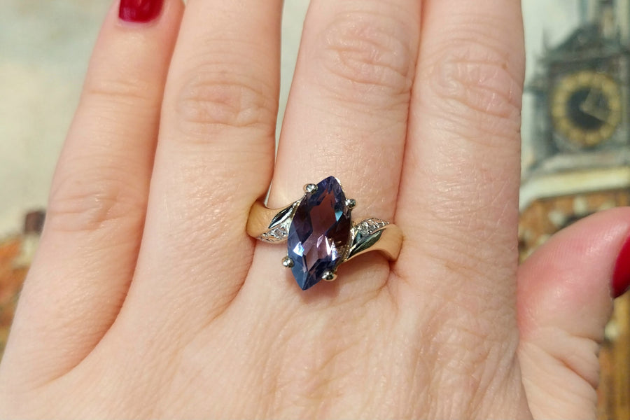 Iolite and diamond ring in 14 carat gold