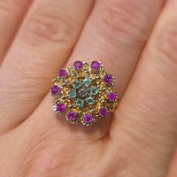 Emerald and ruby cluster ring