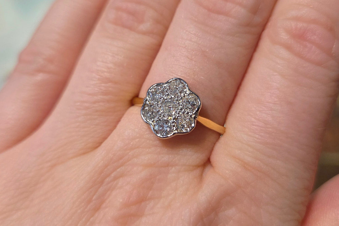 Edwardian old cut diamond cluster ring