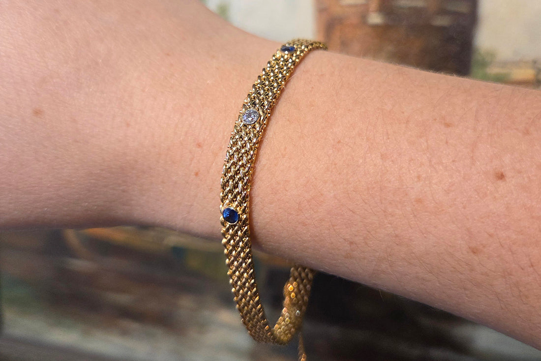 Vintage mesh sapphires and diamond bracelet