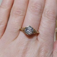 Vintage white sapphire yellow and white gold ring-Vintage Rings-The Antique Ring Shop