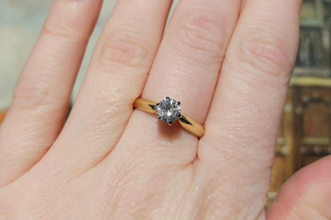 Vintage diamond solitaire ring in 18 carat gold-engagement rings-The Antique Ring Shop