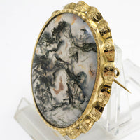 Moss agate brooch in 14 carat gold.-Brooches-The Antique Ring Shop, Amsterdam