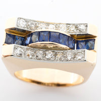 Art Deco style sapphire and diamond ring in rose gold.-Antique rings-The Antique Ring Shop, Amsterdam