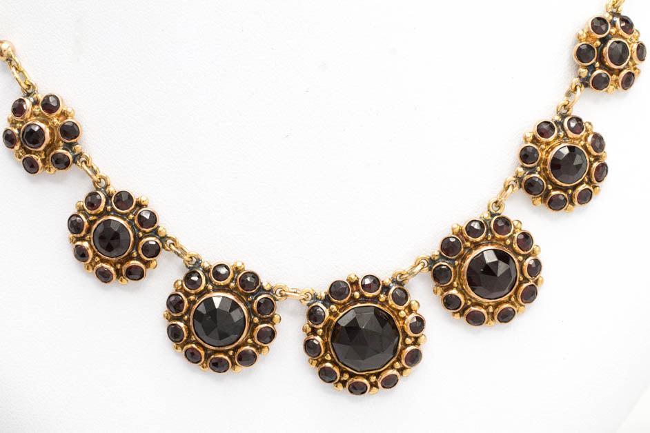 Garnet collier in rose and yellow gold.-Pendants-The Antique Ring Shop