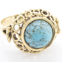 Cabochon turquoise ring in 14 carat yellow gold.-Vintage & retro rings-The Antique Ring Shop