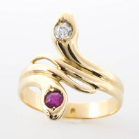 Ruby and diamond snake ring in 18 carat gold.-Antique rings-The Antique Ring Shop