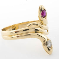 Ruby and diamond snake ring in 18 carat gold.-Antique rings-The Antique Ring Shop