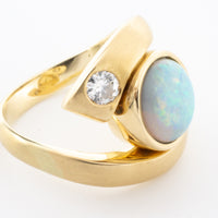 Opal and diamond ring in 14 carat matt gold-Vintage & retro rings-The Antique Ring Shop