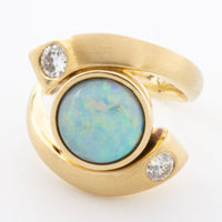 Opal and diamond ring in 14 carat matt gold-Vintage & retro rings-The Antique Ring Shop