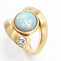 Opal and diamond ring in 14 carat matt gold-Vintage & retro rings-The Antique Ring Shop