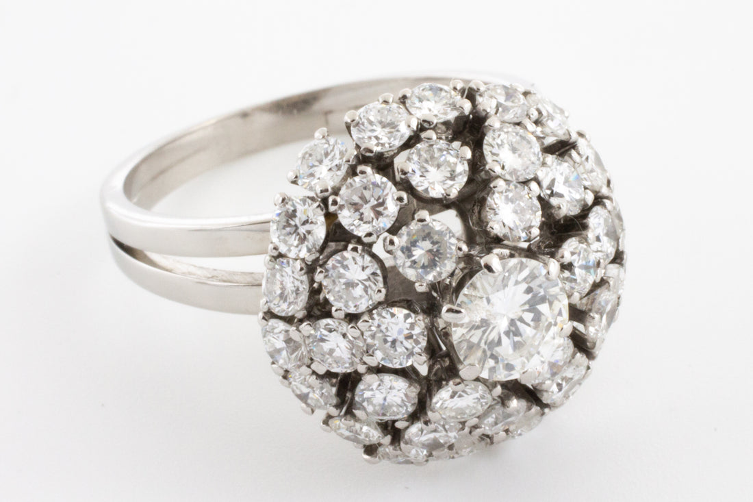 Vintage diamond dome cluster ring in white gold-Vintage & retro rings-The Antique Ring Shop