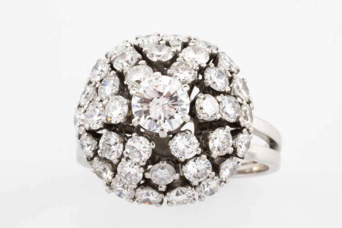 Vintage diamond dome cluster ring in white gold-Vintage & retro rings-The Antique Ring Shop