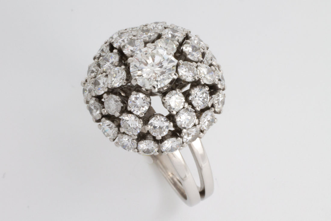 Vintage diamond dome cluster ring in white gold-Vintage & retro rings-The Antique Ring Shop