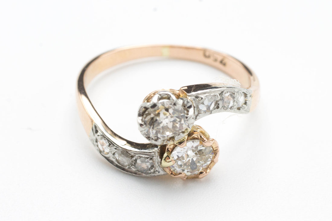 Diamond Toi et Moi ring in 18 carat gold-Antique rings-The Antique Ring Shop, Amsterdam
