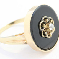 Antique gold ring with rose cut and old cut diamonds on onyx-Antique rings-The Antique Ring Shop, Amsterdam