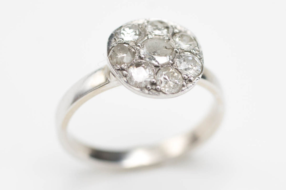 14 Carat White Gold Cluster Ring with 1/2 & Old Cut Diamonds-Antique rings-The Antique Ring Shop, Amsterdam