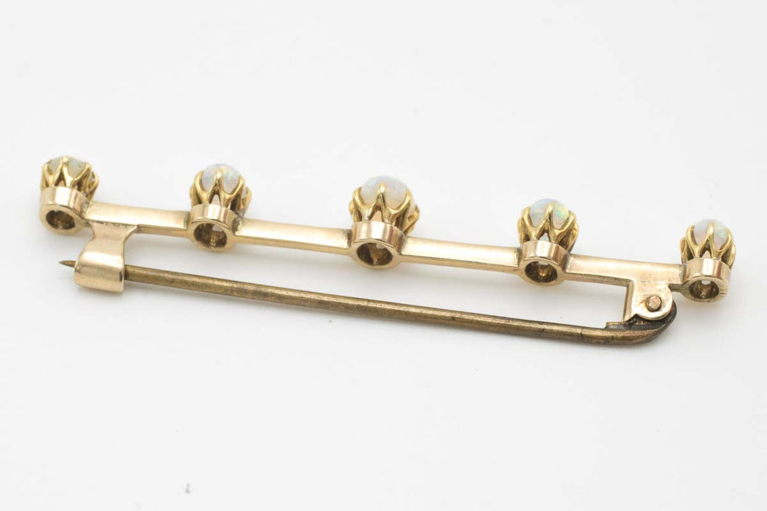 Antique gold bar brooch with five opal stones-Brooches-The Antique Ring Shop, Amsterdam