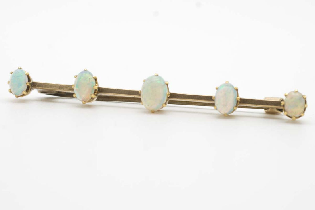 Antique gold bar brooch with five opal stones-Brooches-The Antique Ring Shop, Amsterdam