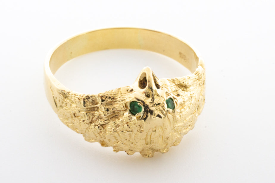 18 carat gold eagle ring with emerald eyes.-Vintage & retro rings-The Antique Ring Shop