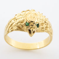 18 carat gold eagle ring with emerald eyes.-Vintage & retro rings-The Antique Ring Shop