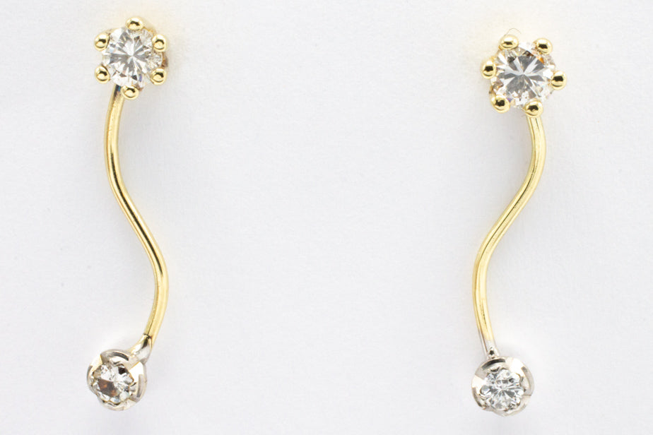 Double diamond pendant earrings in 14 carat gold.-Earrings-The Antique Ring Shop