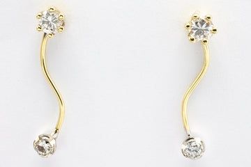 Double diamond pendant earrings in 14 carat gold.-Earrings-The Antique Ring Shop