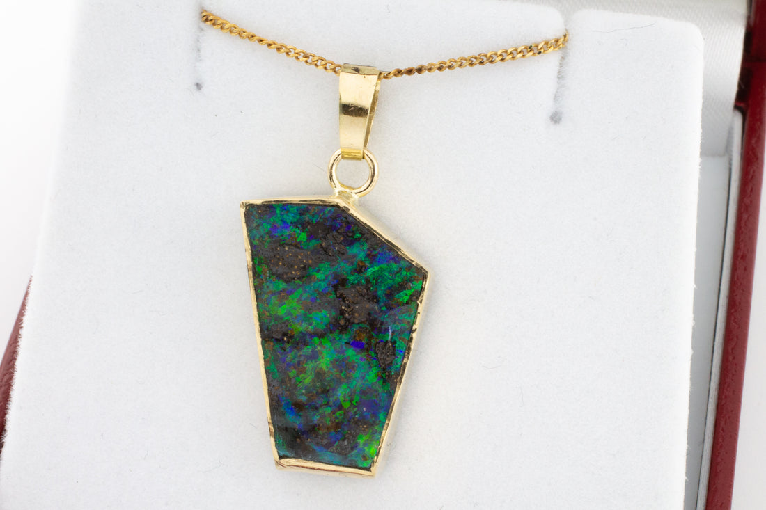 Opal pendant in 14 carat gold and silver.-Pendants-The Antique Ring Shop